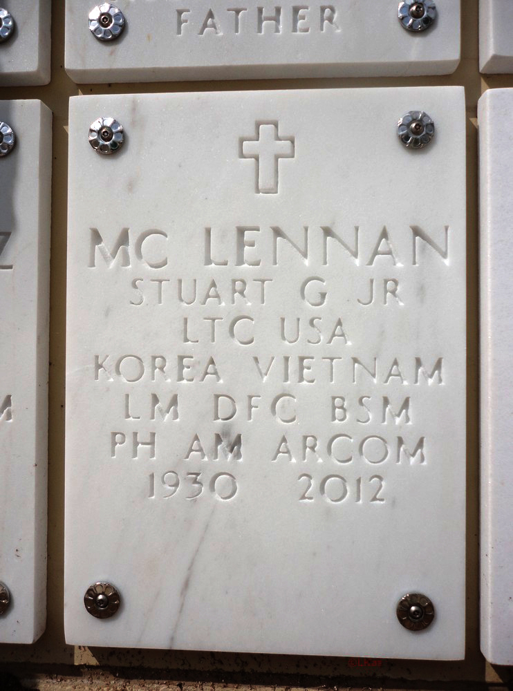 Photo of headstones/Stuart G McLennan Jnr 1930 - 2012 hdstn Fort Sam Houston National Cem TX